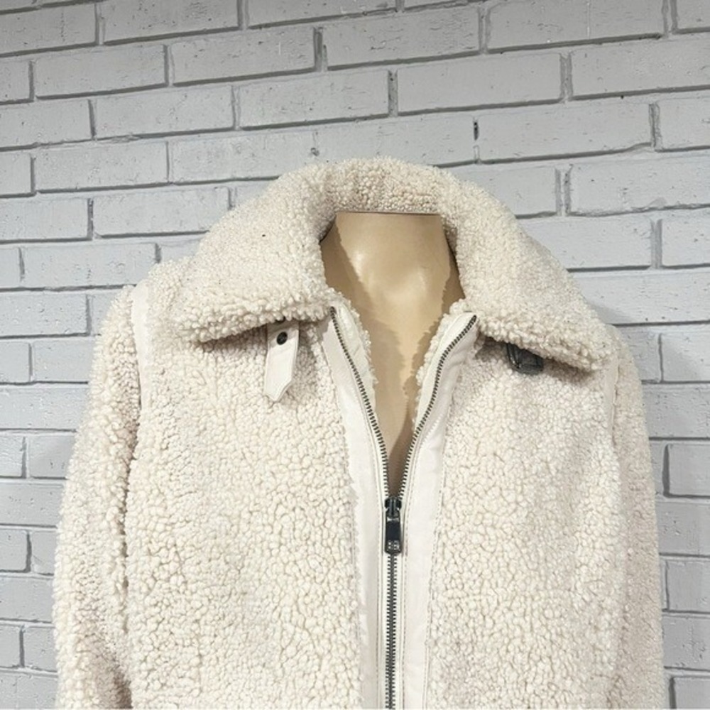 Banana Republic Cream Faux Shearling Teddy Bomber Jacket Gorpcore Cozy M - Picture 3 of 11